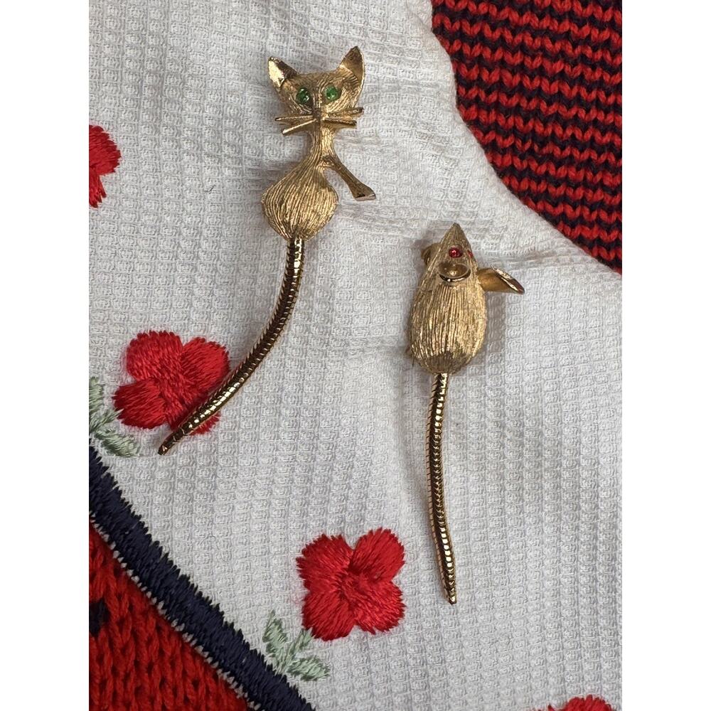 vtg Sweater Loft Womens L Knit Cat Floral Flower Red Cottage Core Grandma Kawaii - Picture 3 of 11